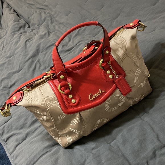 Coach Handbags - Coach Op Art Dotted Cherry Red Ashley Satchel Purse Handbag K1280-F20027